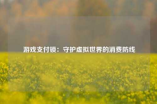  游戏支付锁：守护虚拟世界的消费防线